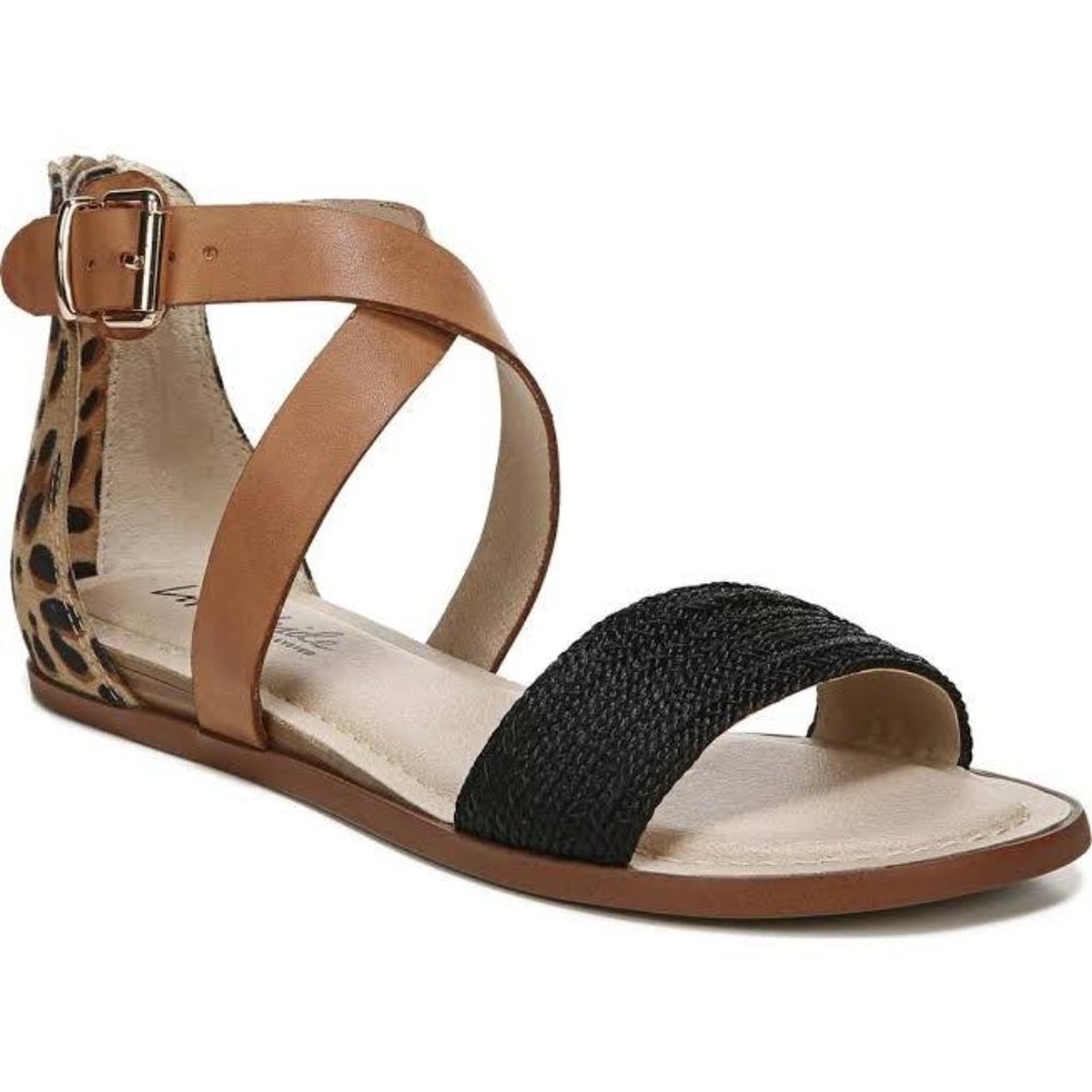 Ad· Macy's LifeStride Riley Strappy Sandals - Black/Leopard Faux Leather - Size